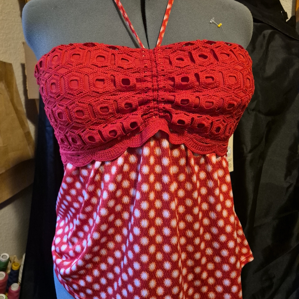 No Boundaries Red and White Patterned Top